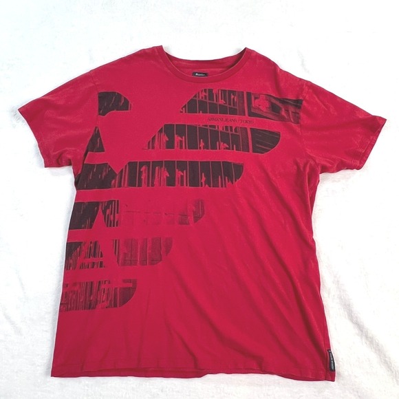 Armani Jeans Tokyo Graphic Shirt Mens XXL‎ Red Hit Crew Neck Short Sleeve - Picture 1 of 9